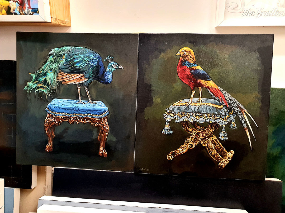 Deserving of a Throne paintings by Grace Kotze in her studio